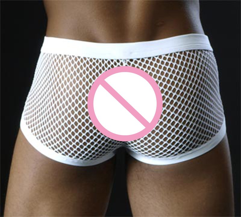 2736103459503.jpg Black White Sexy Mens Boxers Shorts Transparent Mesh See Through Erotic Underpants Low Rise Man Sex Underwear Lingerie Trunk