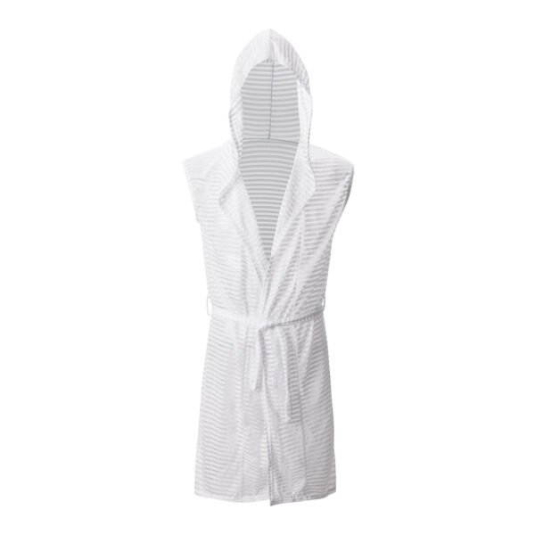 Men's Striped Sleeveless Hooded Bathrobe