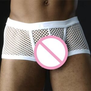 2736103459503.jpg Black White Sexy Mens Boxers Shorts Transparent Mesh See Through Erotic Underpants Low Rise Man Sex Underwear Lingerie Trunk