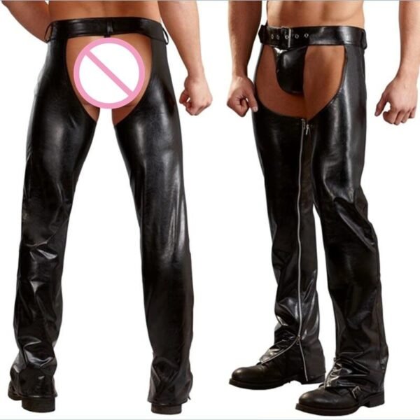 64721239674.jpg Exotic Gothic Gay fetish Men Sexy Crotch Pole Dance Pants Black Erotic Wetlook Patent Leather Leggings Chaps Add homme
